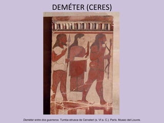 DEMÉTER (CERES) Deméter entre dos guerreros.  Tumba etrusca de Cerveteri   (s. VI a. C.) .  París. Museo del Louvre. 