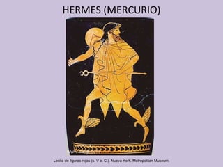 HERMES (MERCURIO) Lecito de figuras rojas (s. V a. C.) .  Nueva York. Metropolitan Museum. 