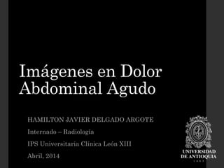 Imágenes en Dolor
Abdominal Agudo
HAMILTON JAVIER DELGADO ARGOTE
Internado – Radiología
IPS Universitaria Clínica León XIII
Abril, 2014
 