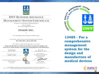 13485 - For a
comprehensive
management
system for the
design and
manufacture of
medical devices

 
