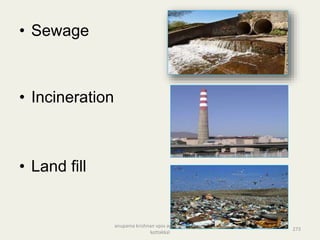 • Sewage
• Incineration
• Land fill
273
anupama krishnan vpsv ayurveda collegee
kottakkal
 