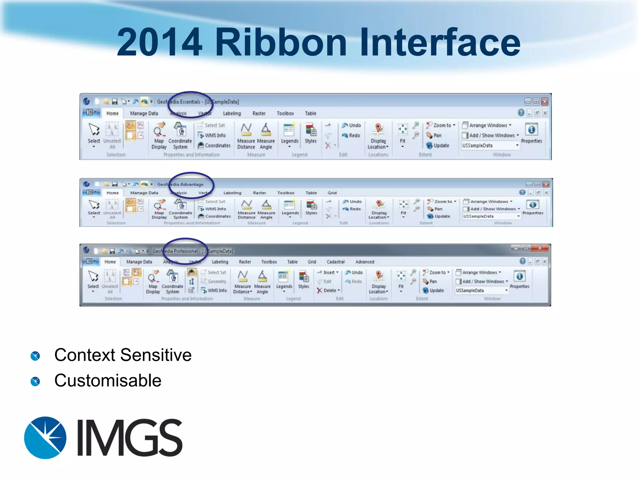 2014 Ribbon Interface 
Context Sensitive 
Customisable  