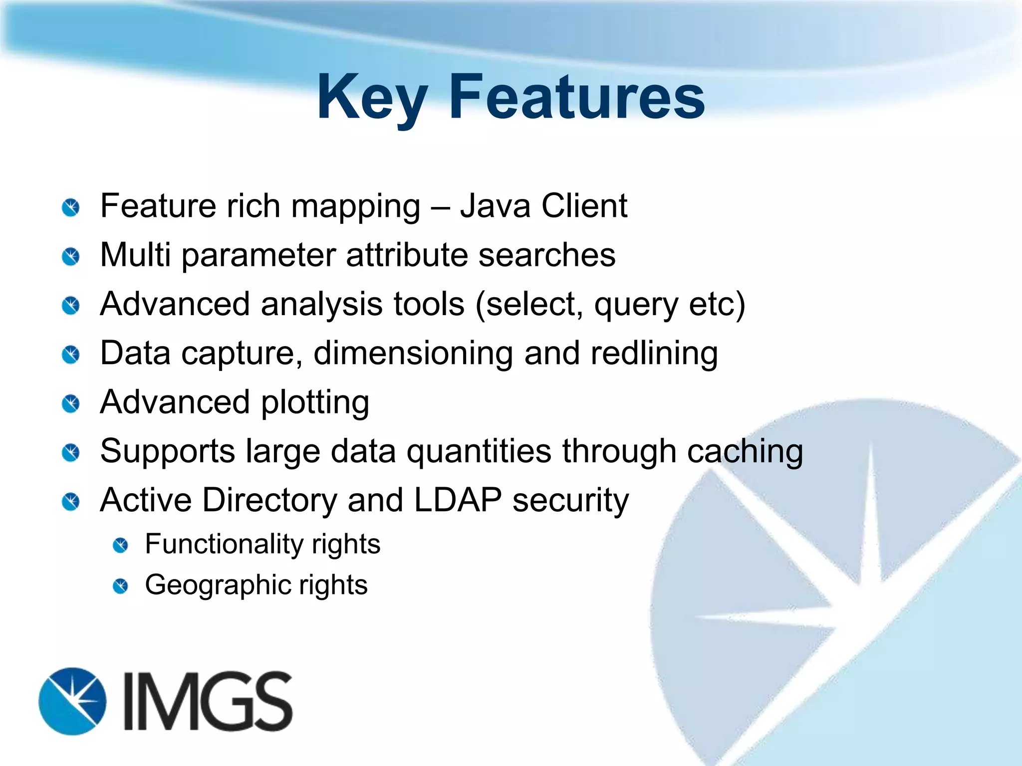 GeoMedia Smart Client Customers & Users
 Cities and Municipal Government:
  Düsseldorf, Stuttgart, Darmstadt, Trier, Klagenfurt, Linz, Salzburg, Wieselburg, Wels, Cracow, Dabrowa
  Gornicza, Province of Treviso, Region Veneto & Calabria, Santa Maria da Feira, Sisak, Labin,…

 Federal Authorities and Regional Government:
  Darmstadt cadastral office, German Federal Rail Authority - EBA, 16 states in Germany, Saxony Police
  (EOC), state of Vorarlberg (civil protection), Italian National Civil Protection Department - G8 Summit
  (with SELEX), IACS Austria (Agricultural monitoring & payments), ÖBf AG & SFS (State Forests in
  Austria & Hungary), Central Goldfield Shire Council, Glen Eira City Council, …

 Infrastructure companies:
  SSB (mass transit), NavLog GmbH (road transport logistics), Deutsche Bahn (infrastructure
  management), mobilkom AG (telecomms), Linz AG, TW Kaiserslautern, ABB - El Merk (gas pipeline),
  Aurora Energy, …

 Software as a Service (SaaS) Providers:
  e.on to 1,000 clients. GISquadrat to 2,500 clients. KRZN Moers to 8,000 clients.
 