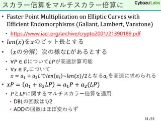 • Faster Point Multiplication on Elliptic Curves with
Efficient Endomorphisms (Gallant, Lambert, Vanstone)
• https://www.i...