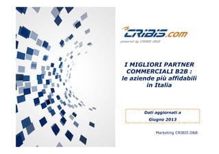I MIGLIORI PARTNER
COMMERCIALI B2B :
le aziende più affidabili
in Italia

Dati aggiornati a
Giugno 2013
Marketing CRIBIS D&B

 