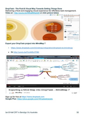 Ian B Hall CRT in Bendigo Vic Australia 58
DropTask - The Fluid & Visual Way Towards Getting Things Done
Delivering a fluid and engaging visual experience for effortless task management.
Video at : http://youtu.be/WDqWDlje620 or click picture below
Export your DropTask project into iMindMap 7
 https://www.droptask.com/imindmap-integration/droptask-to-imindmap
 Or http://youtu.be/Fmi44Eo7FM4
Sign up for free at https://www.droptask.com
Google Plus: https://plus.google.com/+Droptask/posts
 