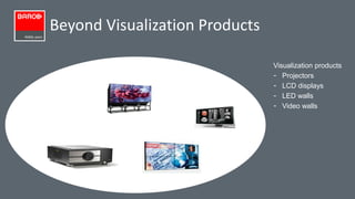 Beyond Visualization Products 
Visualization products 
- Projectors 
- LCD displays 
- LED walls 
- Video walls 
 