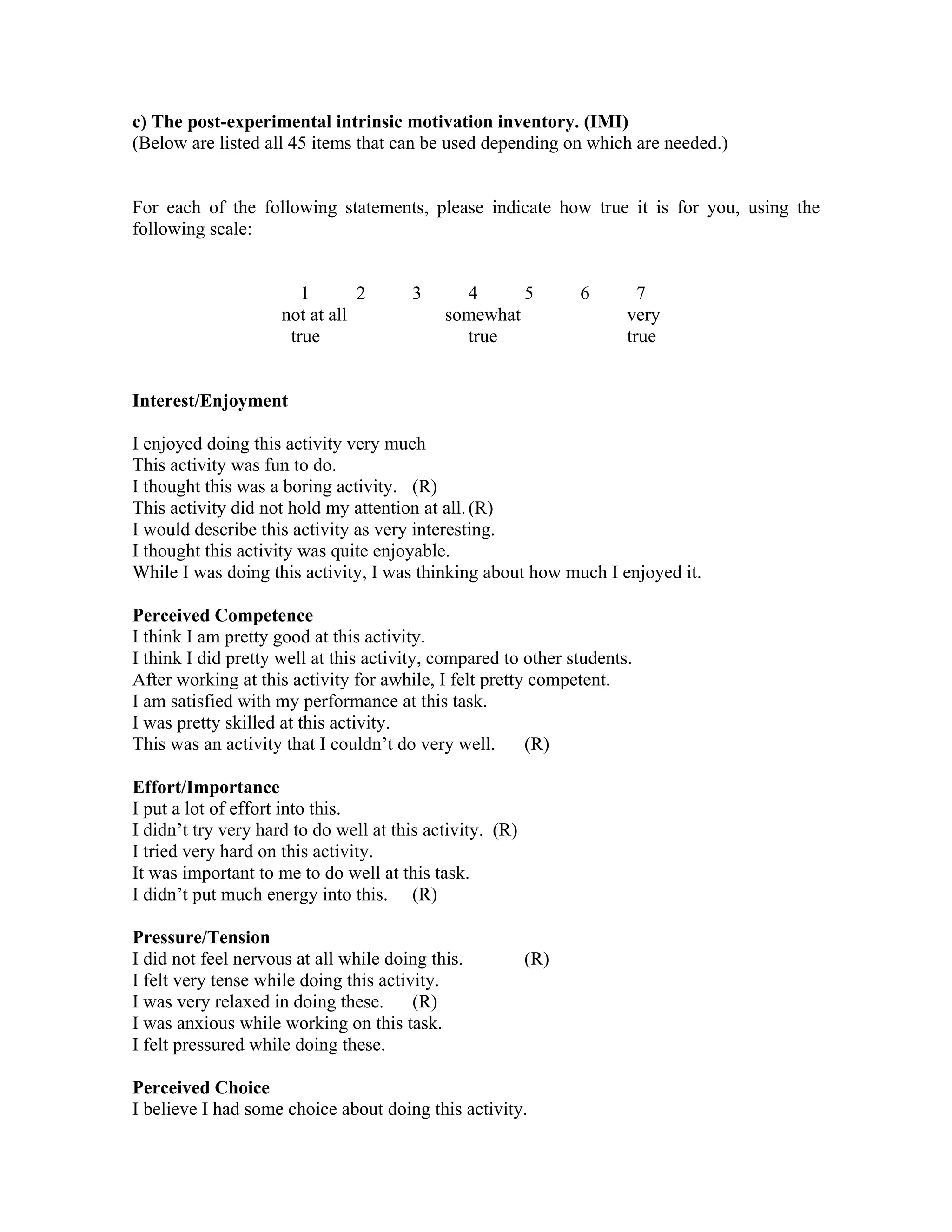 IMI scale | PDF