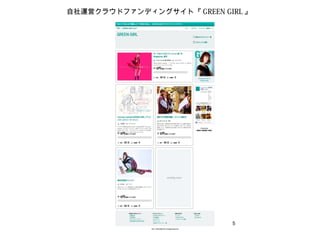 自社運営クラウドファンディングサイト『 GREEN GIRL 』




                            5
 
