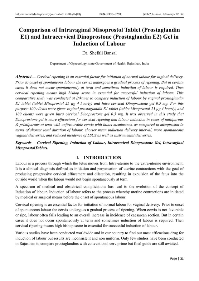 Comparison of Intravaginal Misoprostol Tablet (Prostaglandin E1) and