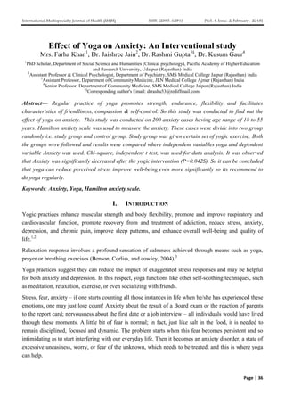 Effect of Yoga on Anxiety: An Interventional study | PDF