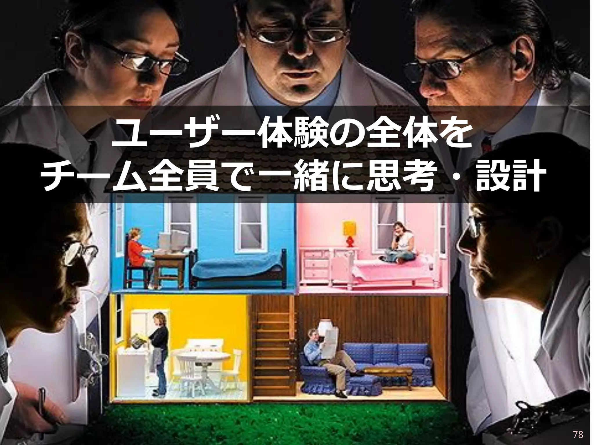 ユーザー体験の全体を チーム全員で一緒に思考・設計 
78  