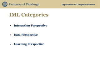 Department of Computer Science 
IML Categories 
•Interaction Perspective 
•Data Perspective 
•Learning Perspective  