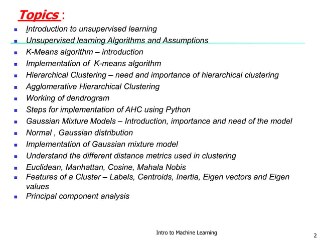 Unsupervised learning Algorithms and Assumptions | PPT