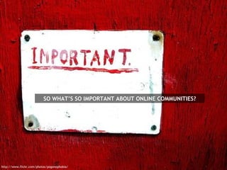 SO WHAT’S SO IMPORTANT ABOUT ONLINE COMMUNITIES? http://www.flickr.com/photos/pogonophobia/ 