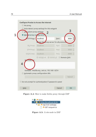 78 A User Manual
Figure A.4: How to make ﬁrefox proxy through ZAP
Figure A.5: A site-node in ZAP
 