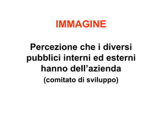 IMMAGINE Percezione che i diversi pubblici interni ed esterni hanno dellazienda (comitato di sviluppo) 