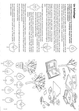 Unbricolage
Iltestodell'Ascensionecihainsegnatochesiamodiscepo-
lidiGesù,suoitestimoni_..Tipropongo,dunque,dicostrui-
re",'alberodeitestimoni".
Tiservono:deiramisenzafoglie,dellefogliedicartoncinodicolorverde(di
diversesfumature,dalpiùchiaroalpiùscuro...)edicolorarancione,unpaio
diforbici,delnastroadesivo,unaBibbia,unpennarellonero.
Primadicominciareillavoro,prendilaBibbiaecerca,neiraccontichegla
conosci(einaltrichepuoiscoprire)tuttigliuominieledonneche,ungiorno,
sonostatitestimonidiDio.Peraiutartitiforniròalcuniesempi,matoccaate
trovarnemoltialtri:Mosé,Maria,GiovanniBattista,Luca,Marco,Paoloecc.
Ritaglianelcartoncinoverdedellefogliediformadiversa
(guardaildisegno).Suognifogliascriviilnomedeltestimo-
nechehaisceltoeciòchehafattoperannunciareDioela
BuonaNovella.Conilnastroadesivoattaccatuttelefoglieai
rami.
Ritagliadellefoglieanchenelcartoncinoarancione,maque-
stavoltascriviilnomeditestimonichetucono-
sciechenonsonodeipersonaggibiblici,mapersonechehai
incontrato(nellatuafamiglia,ascuola,inparrocchia,traituoi
amici)echesonodeitestimonidiGesù.
Puoipensareancheapersonalitàmoltoconosciute,chesono
autenticitestimonidell'amorediDionelmondo(peresempio
MadreTeresa,l'abbéPierre,ilpapaGiovanniPaoloIledaltri
ancora).
Fissalefogliecolorarancioneconlefoglieverdie...ilgiocoèfatto:oraavrai
nellatuacameraunmeravigliosoalberodeitestimonidiGesù!Epotraicom-
pletarlo,giornodopogiorno...
Nondimenticare,comunque,dicostruireunafogliaancheperte,perchéanche
tuseiuntestimonediGesù.
Unconsiglio:potrestimettereiltuttoinunvasoemetterci
dentroeventualmentealcunipiccolisassisulfondoperché
nonabbiaacadere.
..
~~>
}<.----==~
o0,11
es
~<3/t1é]
~
...,
~
N
';2'
 