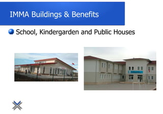 IMMA Buildings & Benefits
School, Kindergarden and Public Houses
 