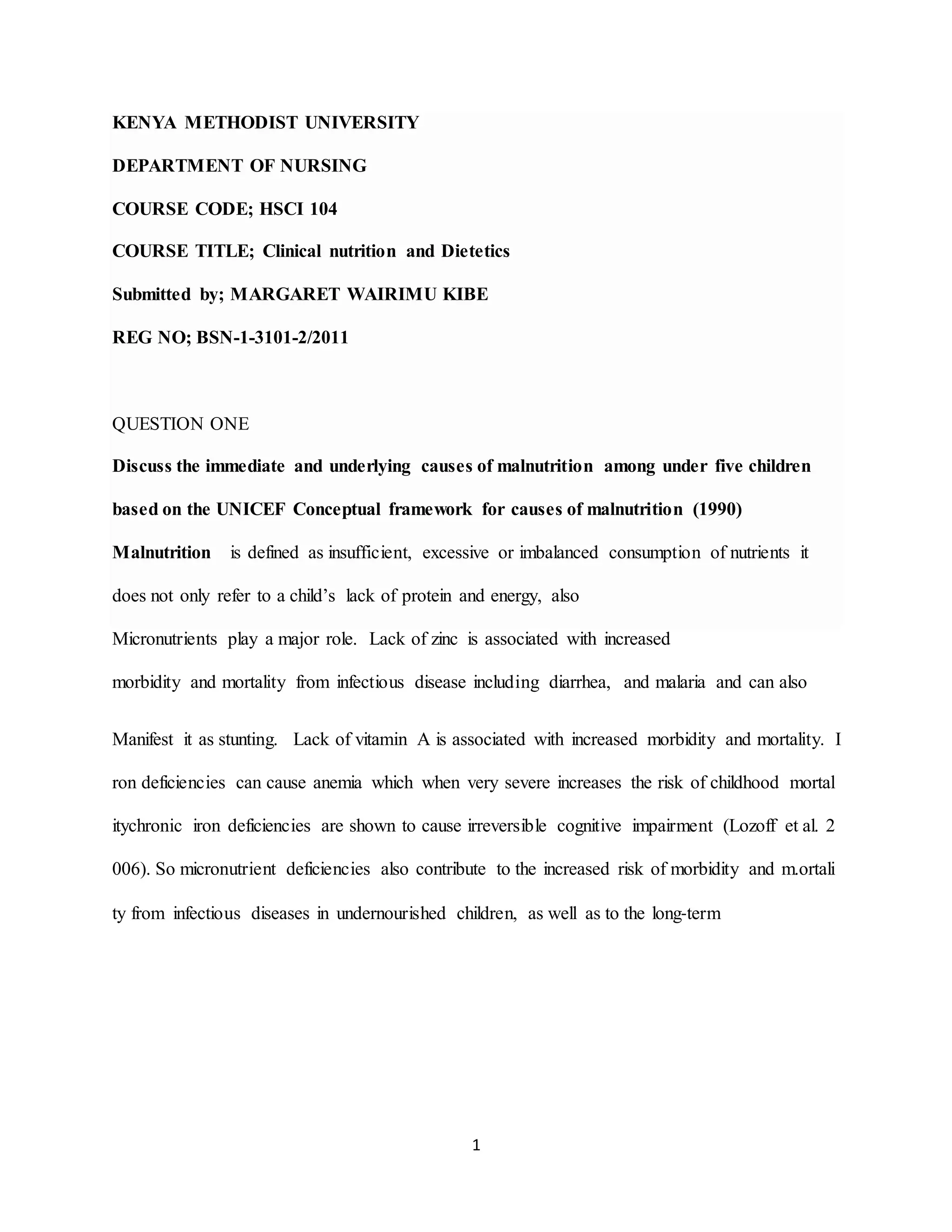 Immediate And Underlying Causes Of Malnutrition DOCX Immediate and underlying causes of malnutrition docx