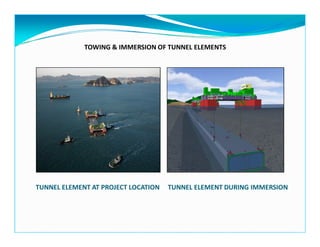 TUNNEL ELEMENT AT PROJECT LOCATION TUNNEL ELEMENT DURING IMMERSION
TOWING & IMMERSION OF TUNNEL ELEMENTS
 