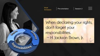 Work
Immesion
Pre-orientation Session 2
 