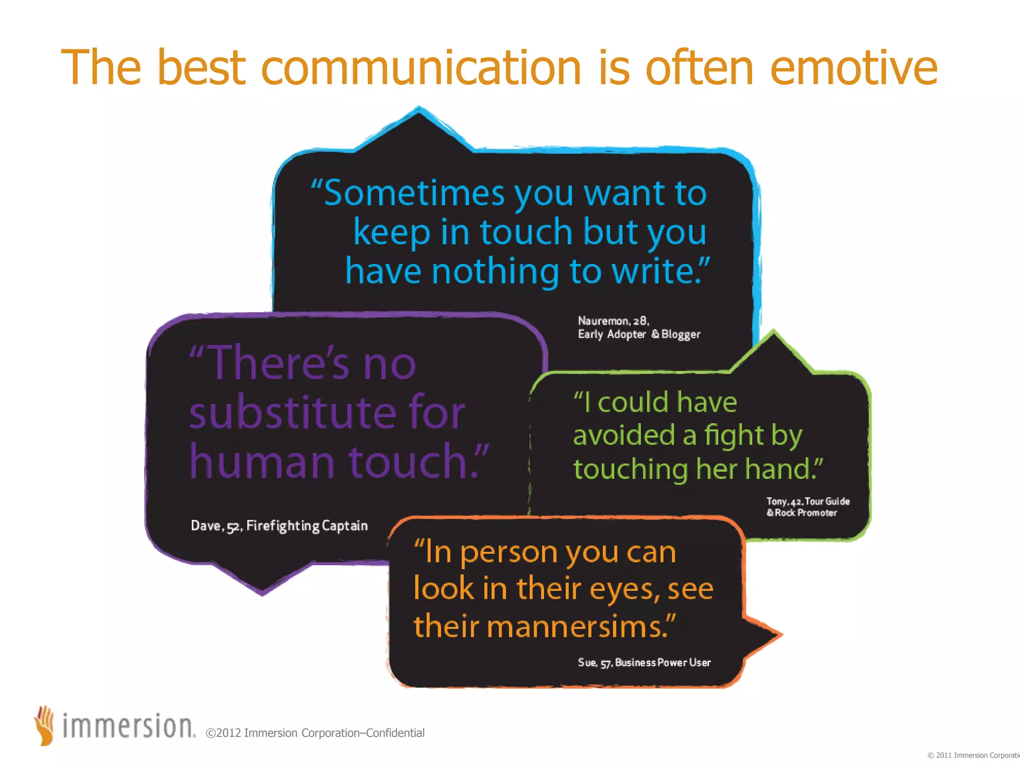 ©2012 Immersion Corporation–Confidential
© 2011 Immersion Corporatio
The best communication is often emotive
 