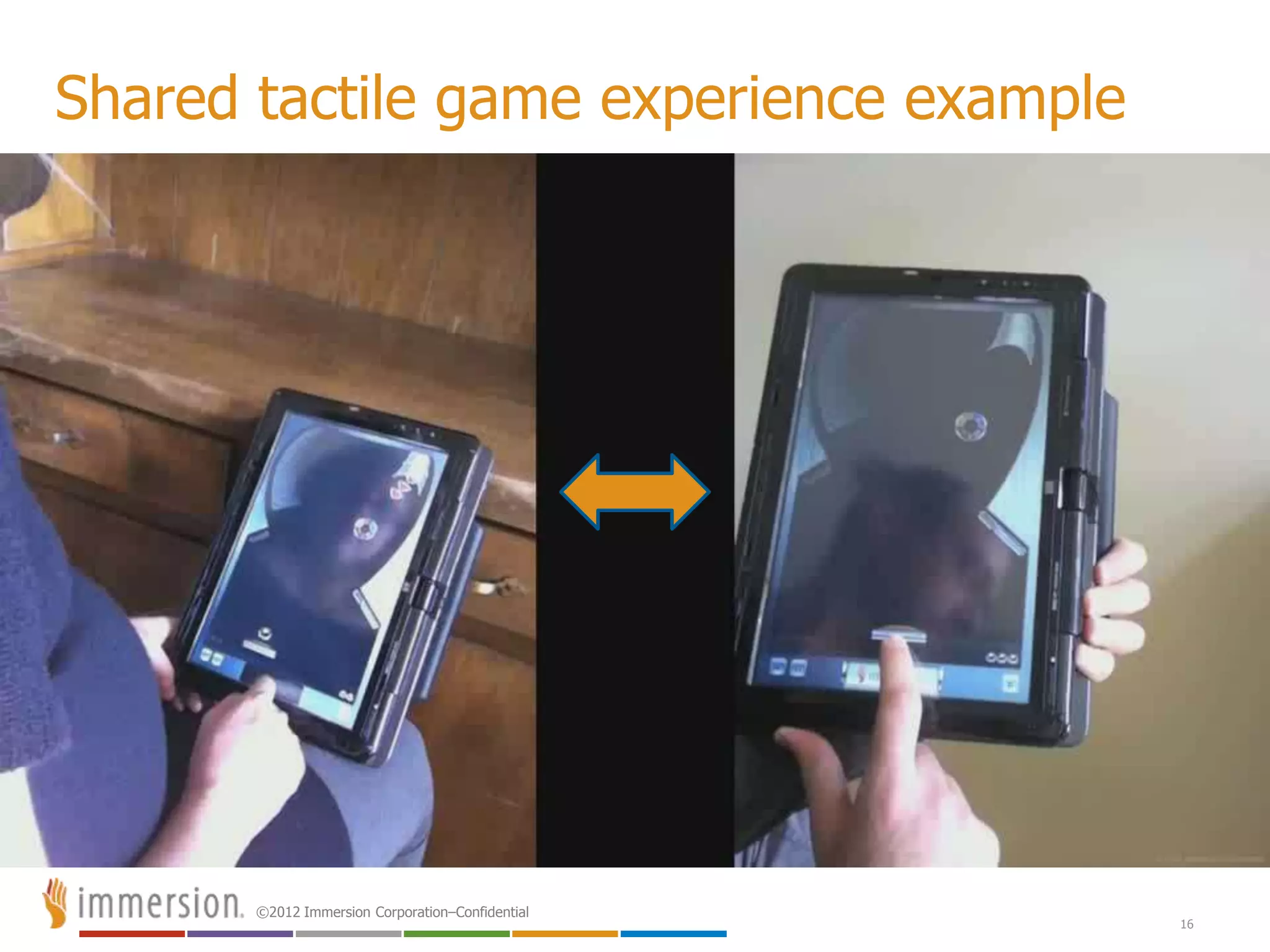 ©2012 Immersion Corporation–Confidential
16
Shared tactile game experience example
 