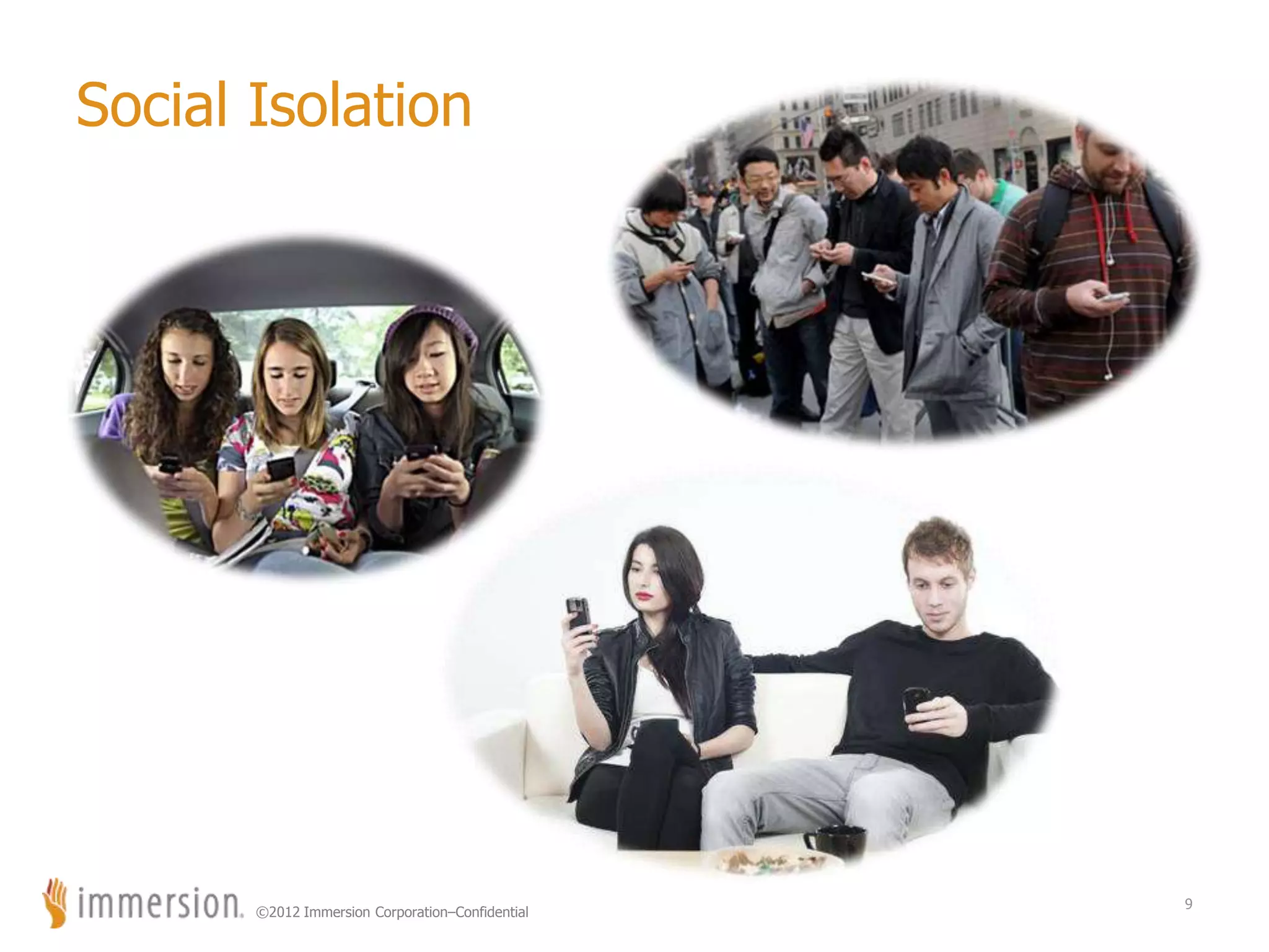 ©2012 Immersion Corporation–Confidential
Social Isolation
9
 