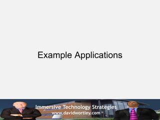 Immersive Technology Strategies
www.davidwortley.com
Example Applications
 