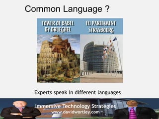 Immersive Technology Strategies
www.davidwortley.com
Common Language ?
Experts speak in different languages
 