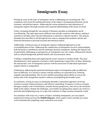 Immigrants Essay. Kingston University USA  PDF