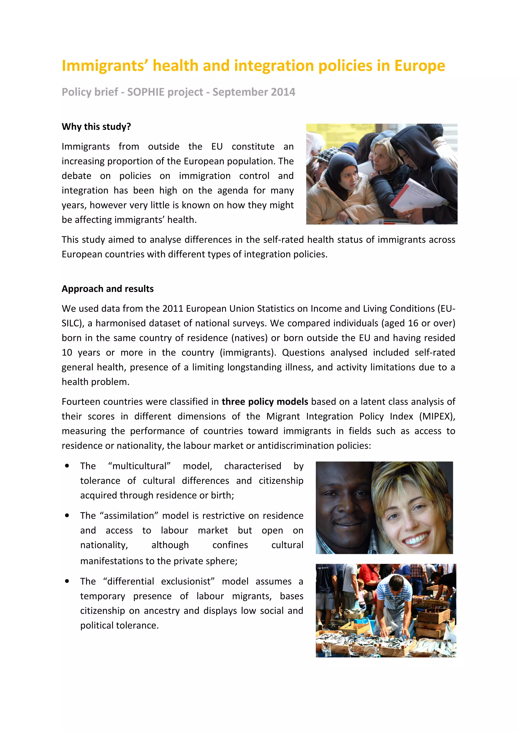 Immigrants’ health and integration policies in Europe. | PDF