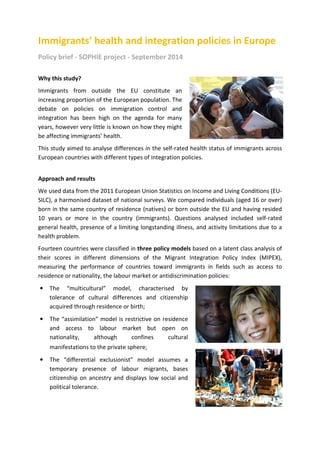 Immigrants’ health and integration policies in Europe. | PDF