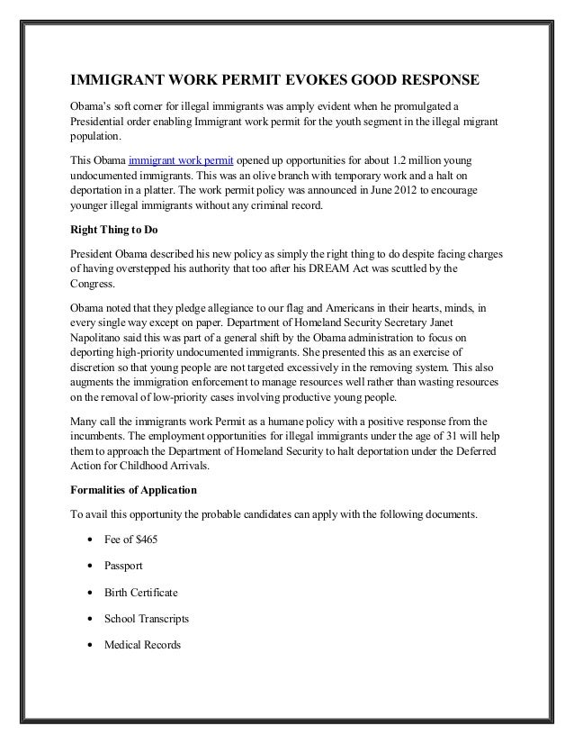 Immigrant work permit