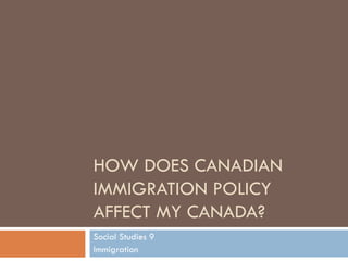HOW DOES CANADIAN IMMIGRATION POLICY AFFECT MY CANADA? Social Studies 9 Immigration 