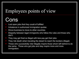 Employees points of view <ul><li>Cons </li></ul><ul><li>Lost open jobs that they could of fulfilled  </li></ul><ul><li>Imb...
