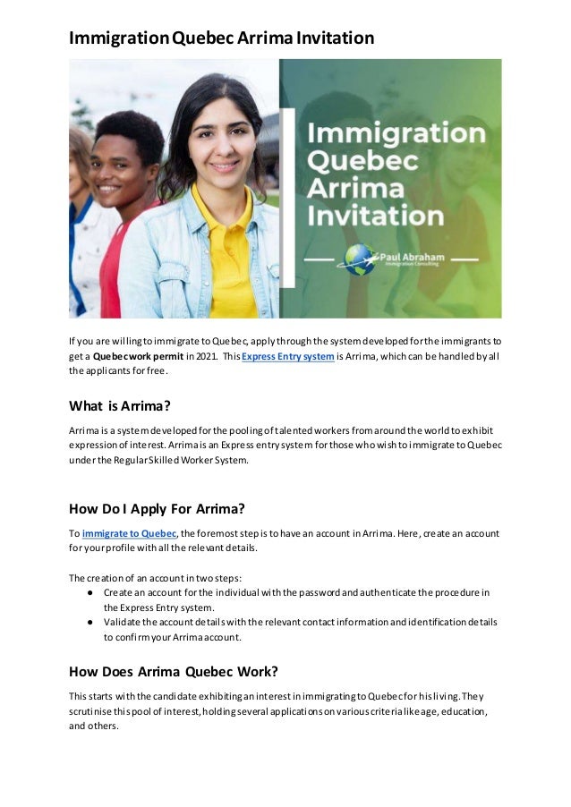 Immigration quebec arrima invitation