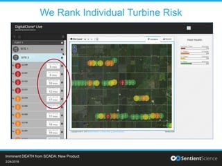 We Rank Individual Turbine Risk
SITE 1
SITE 2
FLEET 1
Imminent DEATH from SCADA: New Product
2/24/2016
 
