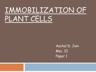 IMMOBILIZATION OF
PLANT CELLS
Aachal D. Jain
Msc. II
Paper 1
 