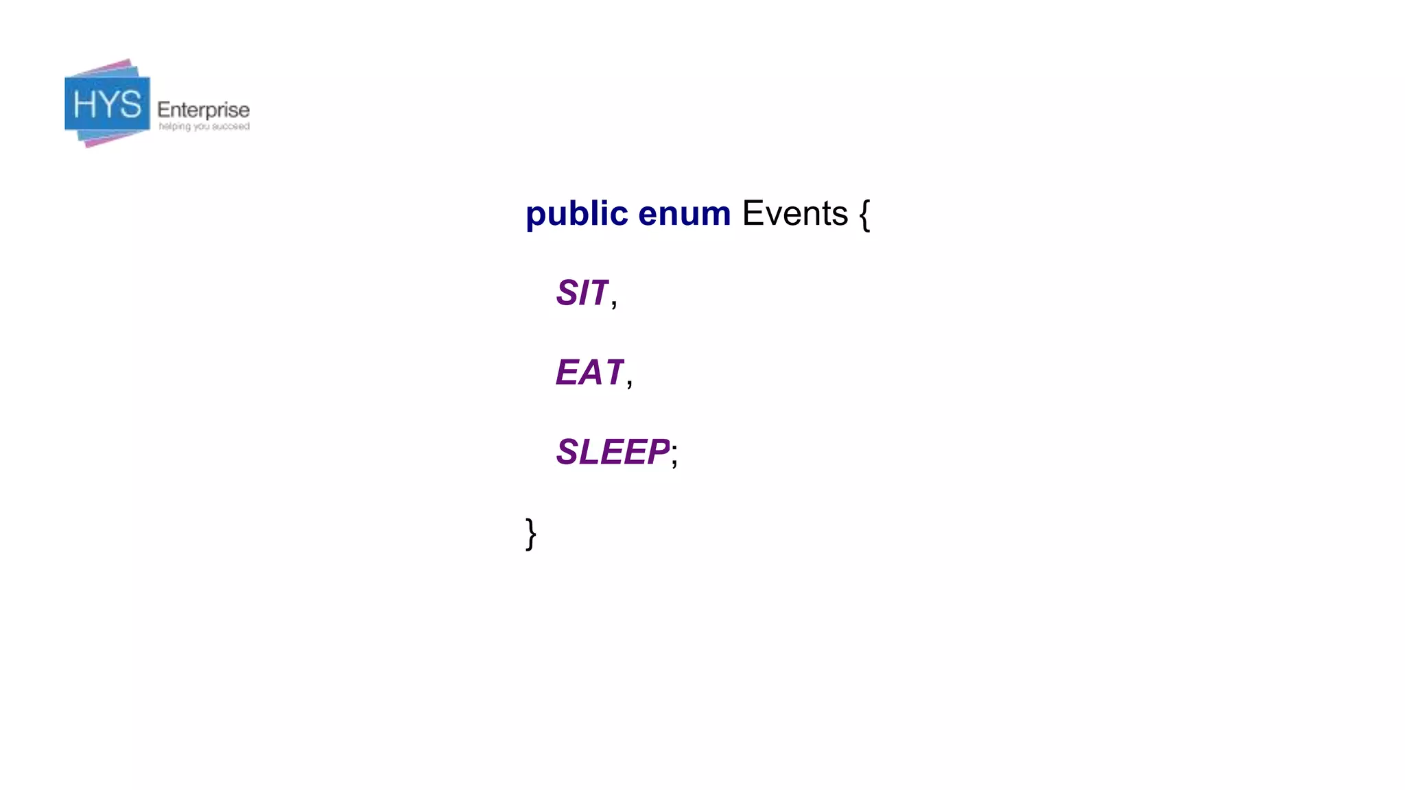 public enum Events {
SIT,
EAT,
SLEEP;
}
 