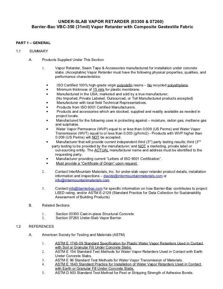 Barrier Bac 31mil Vapor Barrier Guide Spec VBC350