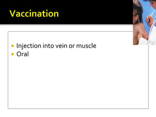    Injection into vein or muscle
   Oral
 