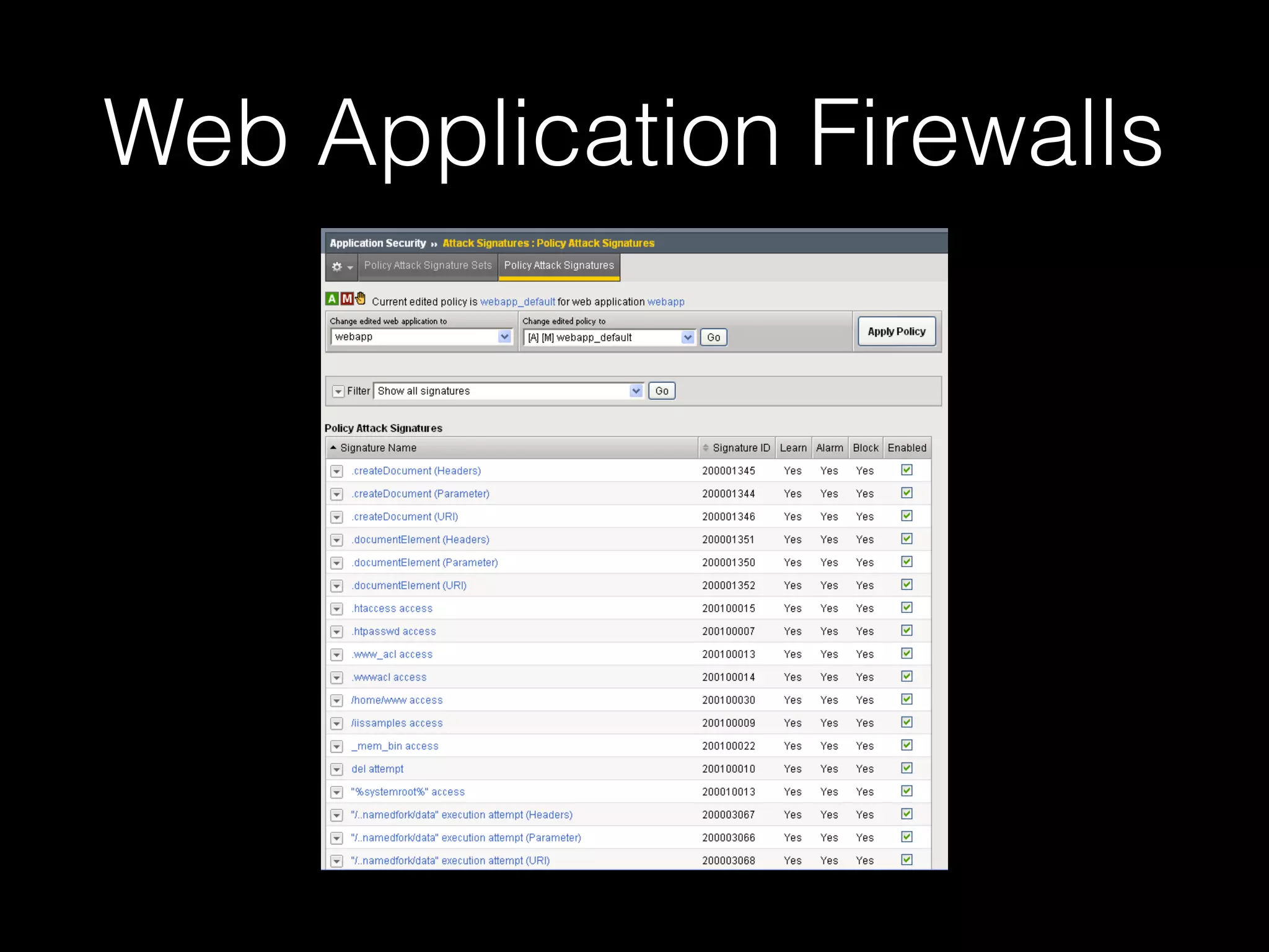 Web Application Firewalls
 