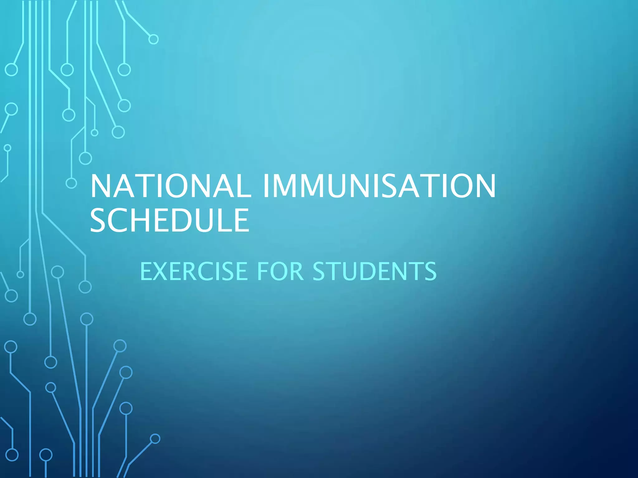 NATIONAL IMMUNISATION
SCHEDULE
EXERCISE FOR STUDENTS
 