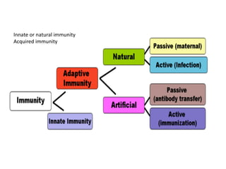 Innate or natural immunity
Acquired immunity
 