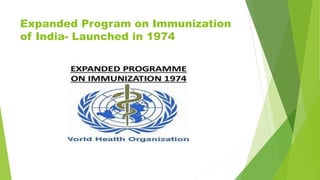 Expanded Program on Immunization
of India- Launched in 1974
 
