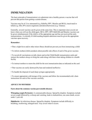 IMMUNIZATION.docx schedule for immunisable diseases | DOCX