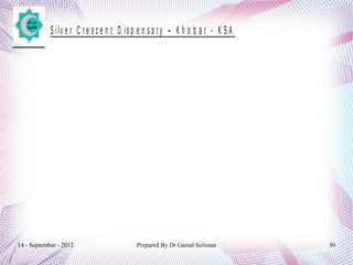 14 - September - 2012 Prepared By Dr Gamal Soliman 30
S ilv e r C r e s c e n t D is p e n s a r y – K h o b a r - K S A
 
