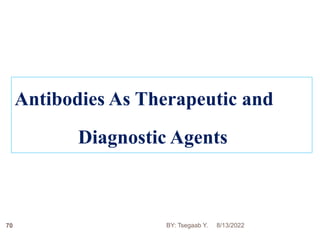 Antibodies As Therapeutic and
Diagnostic Agents
8/13/2022
BY: Tsegaab Y.
70
 